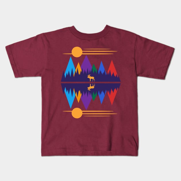 Moose In The Moonlight Kids T-Shirt by RockettGraph1cs